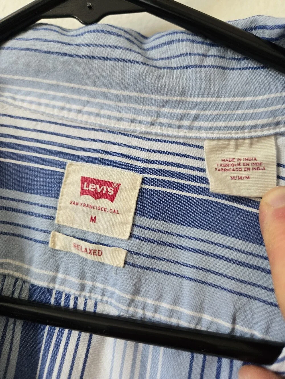 Levi's Short-Sleeve Blue & White Vertical Stripe Button-Up Shirt